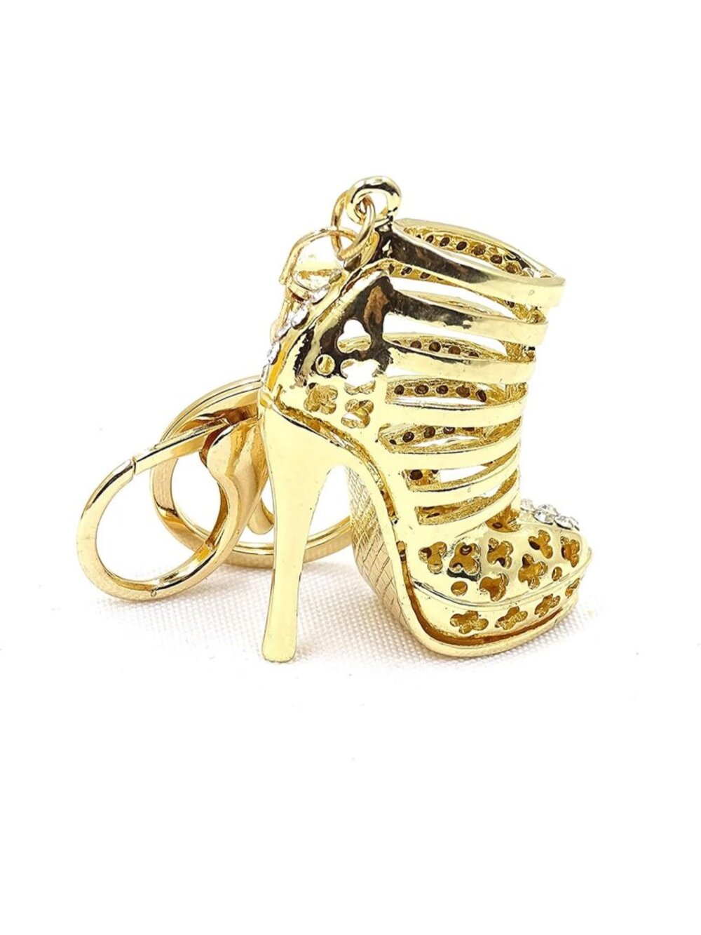White High Heel Charm Keychain for Women Crystal Diamond Pendant Purse Keyring - Picture 4 of 6